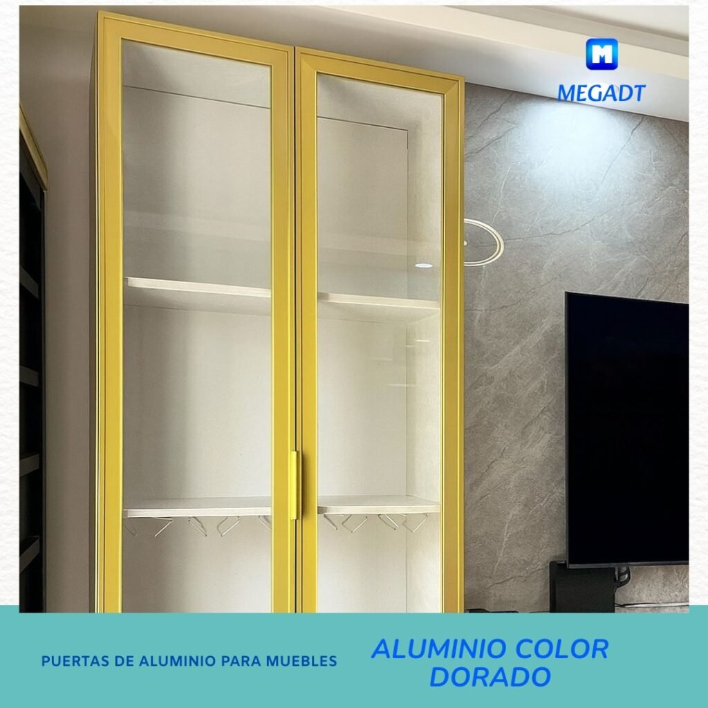 puerta de aluminio ancho para muebles color dorado